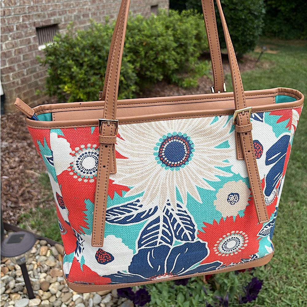 Spartina 449 Turquoise, Red, Navy & Tan Floral Shoulder Bag